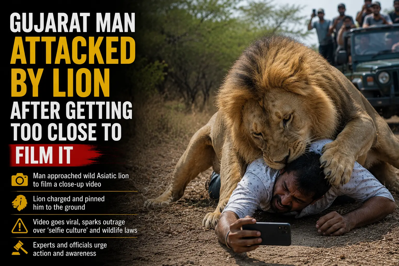 Gujarat Man Attacked by Lion After Getting Too Close to Film It