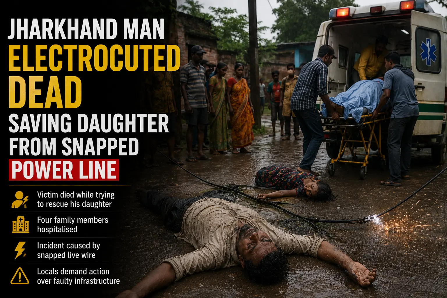 Jharkhand Man Electrocuted Dead Saving Daughter From Snapped Power Line