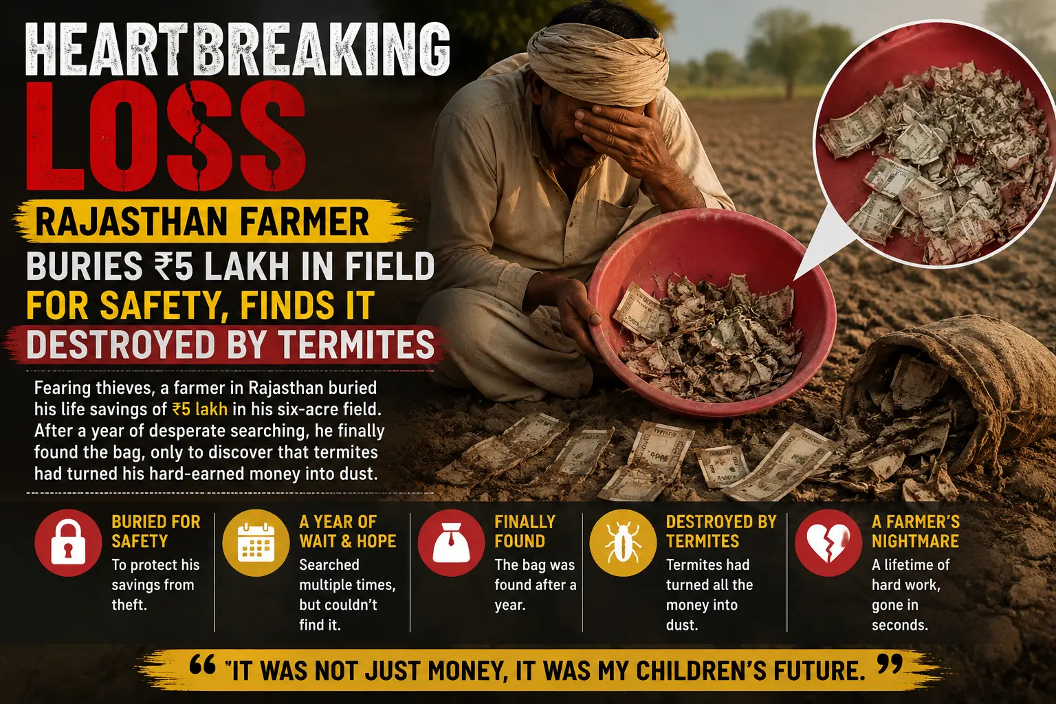 Heartbreaking Loss: Rajasthan Farmer Buries ₹5 Lakh in Field for Safety, Finds it Destroyed by Termites a Year Later
