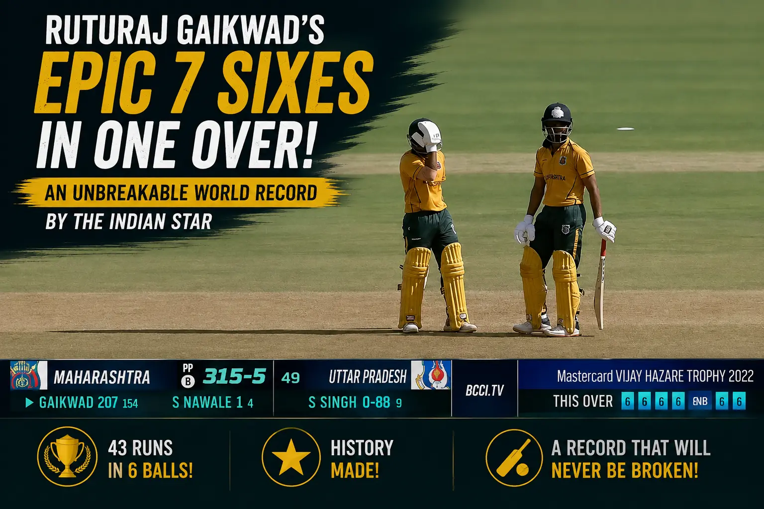 Ruturaj Gaikwad’s Epic 7 Sixes in One Over: An Unbreakable World Record by the Indian Star