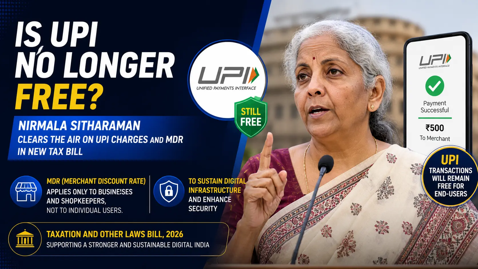 Is UPI No Longer Free? Nirmala Sitharaman Clears the Air on UPI Charges and MDR in New Tax Bill